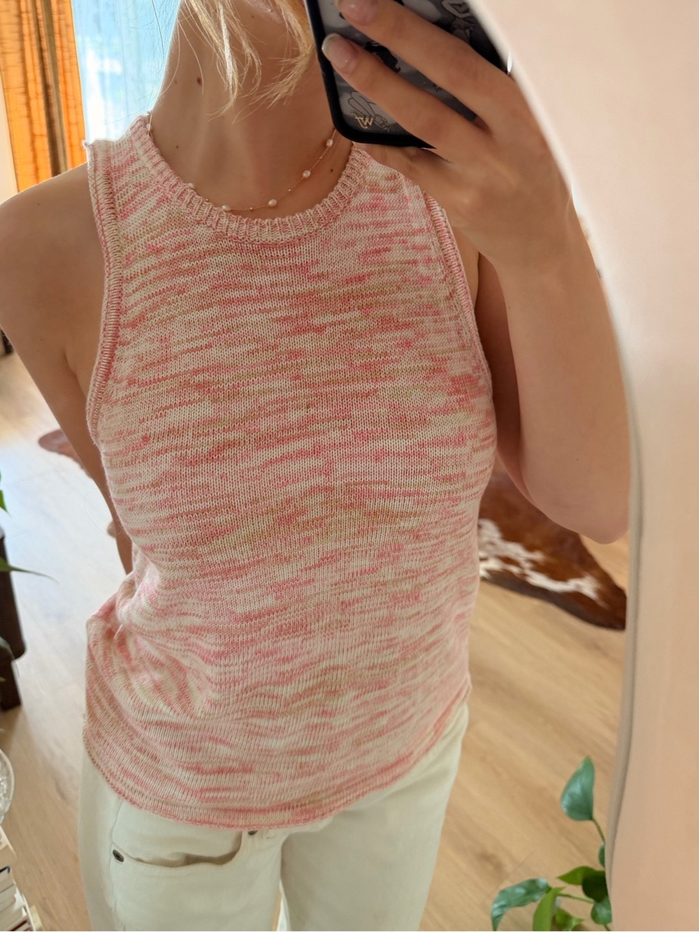 Sleeveless Pink Marble Knit Tank Top